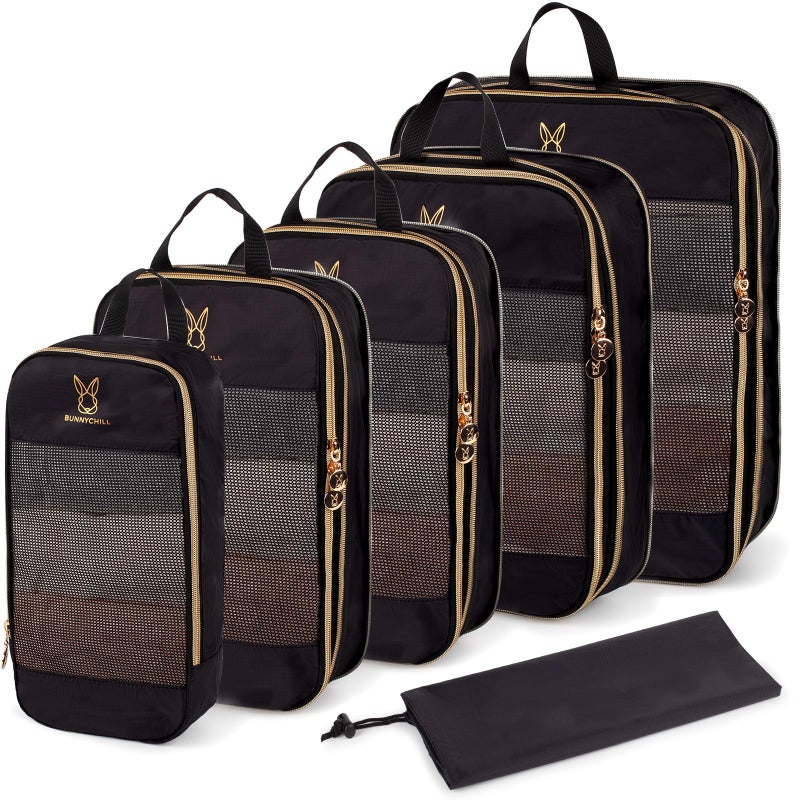 Bunnychill Expandable Compression Packing Cubes for Suitcases 6 Set Lightweight Compressible Travel Packing Organizer for Carry on Suitcase Organizer Bags Set as Travel Essentials for Women Black - Image 1
